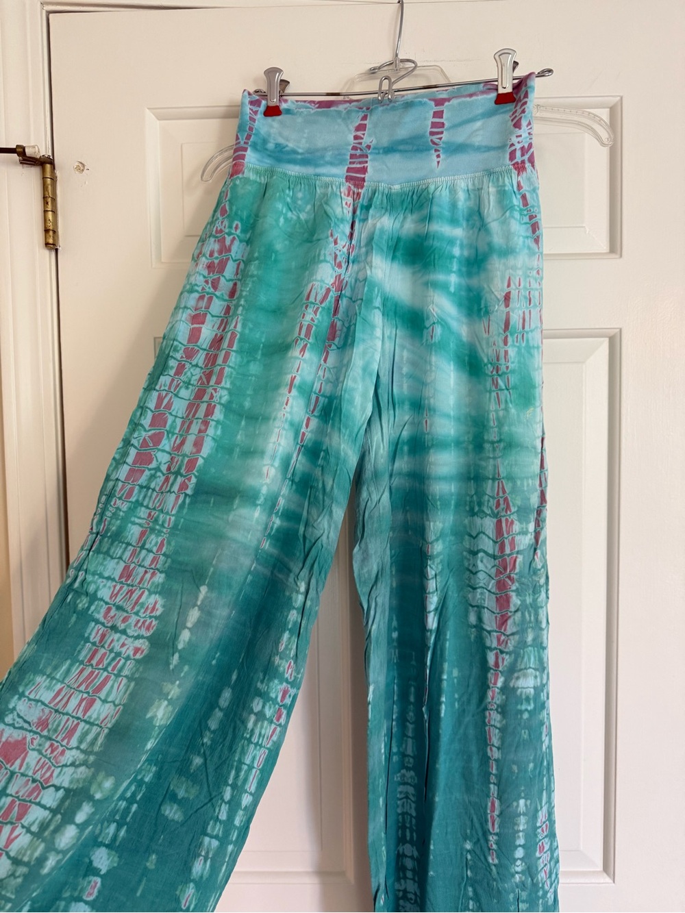 Hard Tail Tie-Dye Rayon Pants in Aqua, Teal & Pink